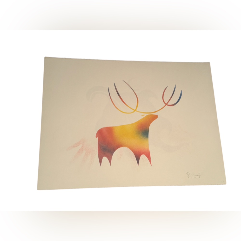Simon Brascoupe Signed Dated 1996 Stencil Art Paper Moose - Picture 2 of 4